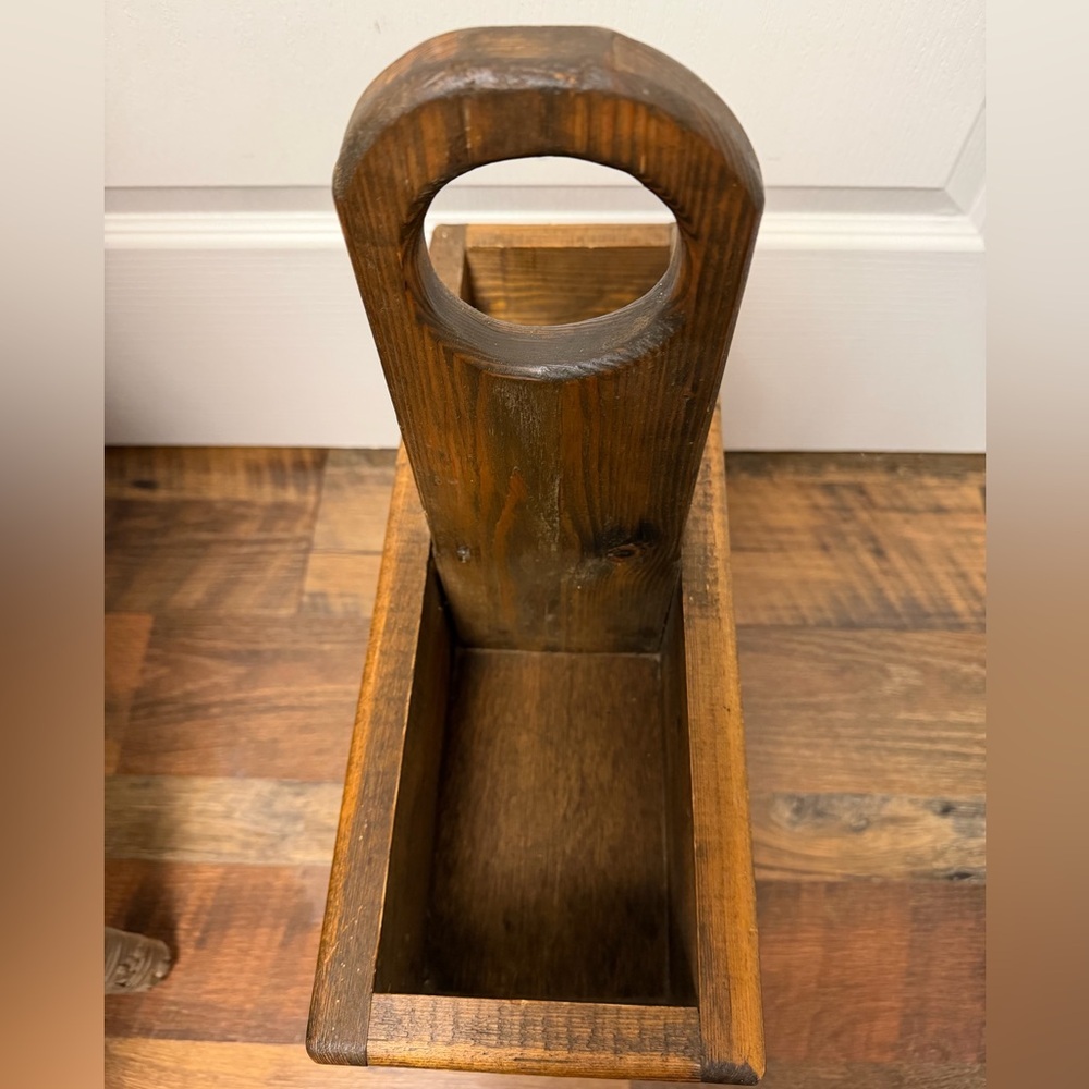 Vintage Handmade Wooden Caddy | Rustic Farmhouse Tote | Primitive Carry-All - Picture 4 of 6